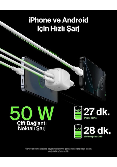 Belkin Boostcharge Pro 2 Bağlantı Noktalı Usb-c Gan Şarj Cihazı 67 W, 2x Usb-c, Beyaz