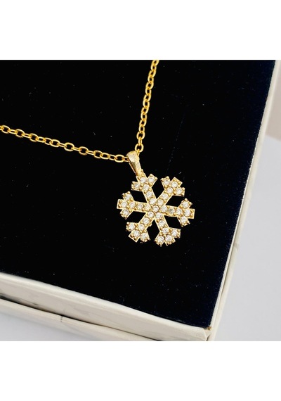 Kar Tanesi Kolye Kadın Zirkon Taşlı Kolye Gold 45cm Gold