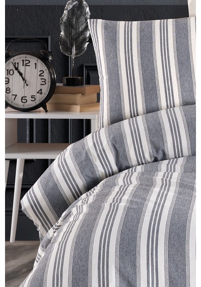 Eponj Home Sport Çizgili Nevresim Takımı Tek Kişilik Soft Line Antrasit Antrasit