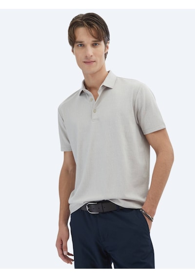 Kip Bej Jakarlı Polo Yaka T-shirt Bej