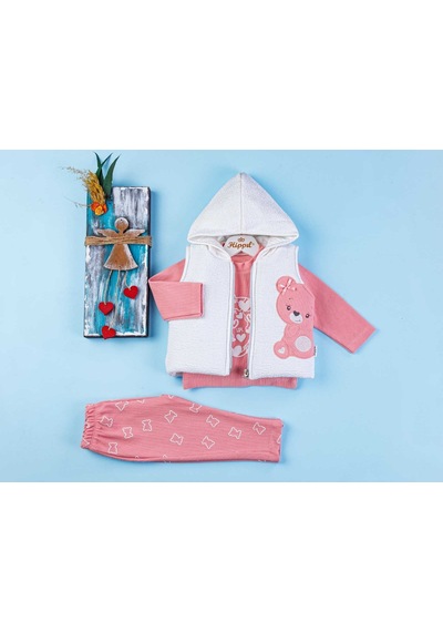 Hippil Baby Hippıl 6-18 Ay Ayı Nakış İşlemeli Yelekli Takım 5061408 - Beyaz Beyaz