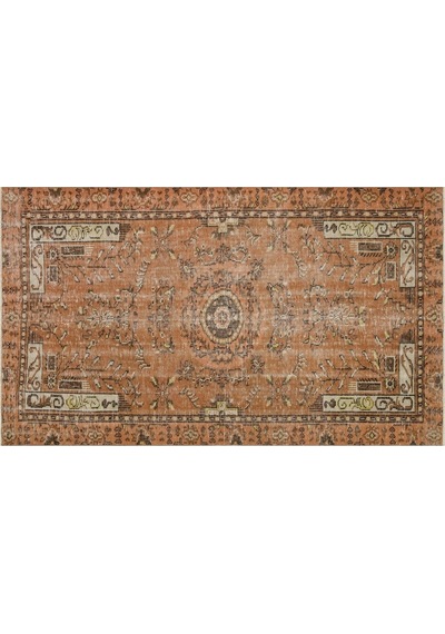 Etnik Desenli Doğal Yün Kahverengi Halı 156 268 Cm 9891