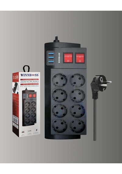 Akım Korumalı 8 Li Priz 3 Usb Li Uzatma Kablosu Isıya Dayanıklı 2 Metre Diğer