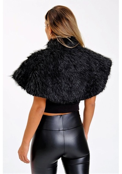 Keyifli Moda Kadın Siyah Broşlu Kürk Etol Bolero
