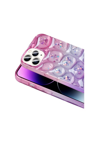 Goocamp Apple Uyumlu iPhone 14 Pro Max Kılıf Simli 3d Desenli Hacar Kapak - Pembe-mor N/a