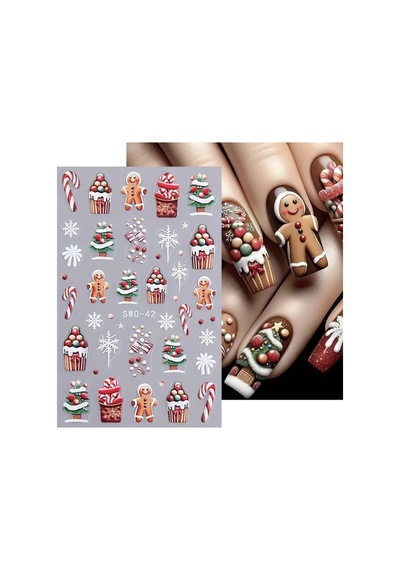 Kurabiye Adam Çam Ağacı Kar Tanesi Noel 3d Tasarım Yapışkan Sticker Tırnak Dövmesi Nail Art 56393384