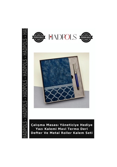 Çalışma Masası Yöneticiye Hediye Yazı Kalemi Mavi Termo Deri Defter Ve Metal Roller Kalem Seti