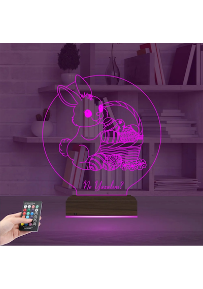 Luvivia Paskalya Tavşan Yumurta Çocuk Odası Kişiye Özel 3d Lamba - Masa Gece Lambası V3 Şeffaf