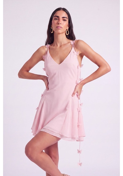 Holly Lolly Çiçek Askılı Şifon Mini Melanie Elbise Pembe