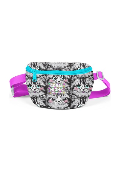 Coral High Gri Kedi Desenli Bel Çantası 11546 Gri - Pembe