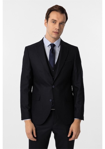 Süvari Lacivert Slim Fit Desenli Sivri Yaka 6 Drop Yelekli Klasik Takım Elbise-35637 Lacivert Süvari Lacivert Slim Fit Desenli Sivri Yaka 6 Drop Yelekli Klasik Takım Elbise-35637 Lacivert