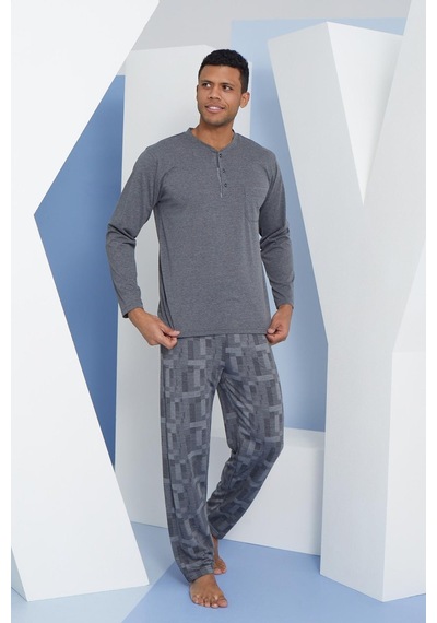 Kly Erkek Uzun Kol Midi Yaka Antrasit Pijama Takımı C9t2n5o6 001