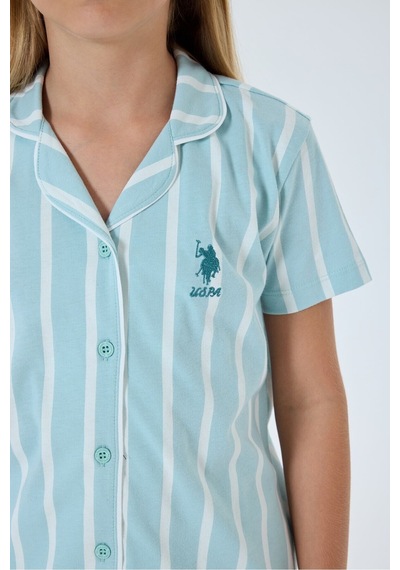 U.S. Polo Assn. Kız Çocuk Mor Gömlek Pijama Yeşil