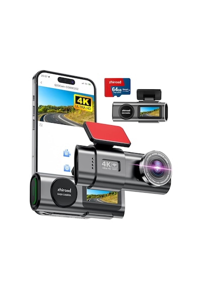 4k Wifi Ön Araç İçi Kamera, Uygulama Kontrolü, 64 G Sd Kart Ve Çıkarılabilir Tutuculu, 1,47 İnç Ips Ekran, 170