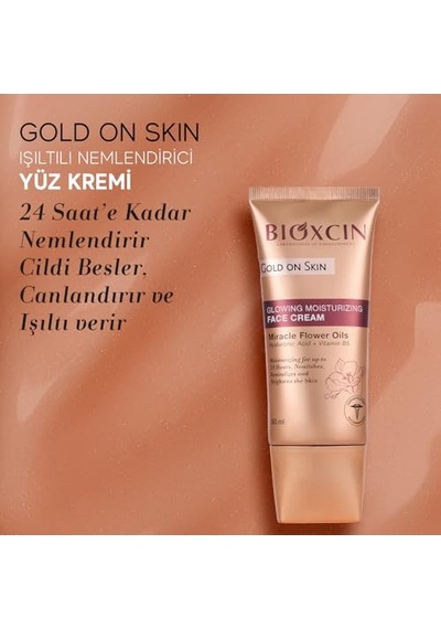 Bioxcin Gold On Skin Işıltılı Nemlendirici Yüz Kremi Hyalüronik Asitli, Pantenollü, Çiçek Yağları İle Zenginleştirilmiş, Tüm Cilt Tipleri İçin, 50 Ml