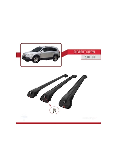 Chevrolet Captiva 2007-2011 Arası İle Uyumlu Ace-1 Ara Atkı Tavan Barı Siyah 3 Adet Bar