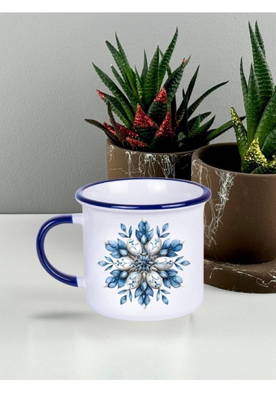 Deepcraft Best Quality Enamel Mavi Kulp Kupa Yılbaşı,sevgililer Günü, Hediyelik Kupa 300ml Beyaz