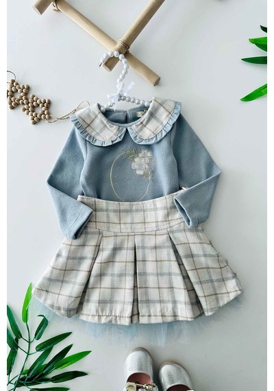 Miniğimin Cicileri Bebe Yaka Çiçek Nakış Detaylı Tüllü Kız Çocuk Takım - Bebe Mavi Miniğimin Cicileri Bebe Yaka Çiçek Nakış Detaylı Tüllü Kız Çocuk Takım - Bebe Mavi