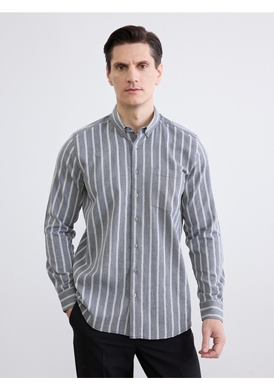 Lcwaıkıkı Classic Gri Regular Fit Çizgili Erkek Armürlü Gömlek