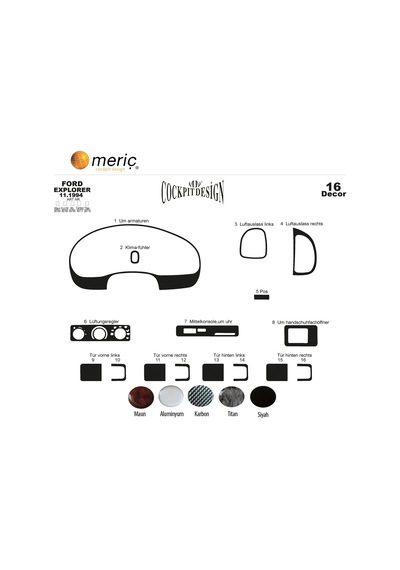 Meriç® Ford Explorer Ön Torpido Kaplama 16 Parça 1993-1995 (530156309)