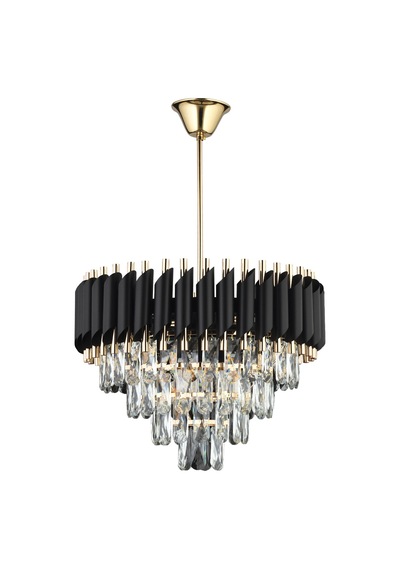 Mikula 45'lik Yuvarlak Gold Kristal Taşlı Modern Oturma Odası Salon Sarkıt Avize Siyah