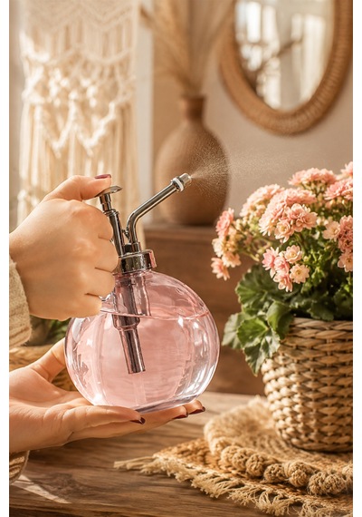Porsima 15729 2'li Cam Sprey Şişe Seti 350 Ml Pembe Cam Çiçek Bitki Sulama Püskürtücü & Sprey Yağdanlık