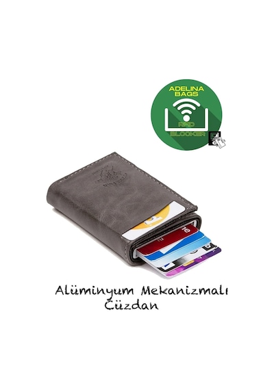 Adelina Bags Gri Crazy Deri El Ve Omuz Çanta Ve Mekanizmalı Kartlık Set