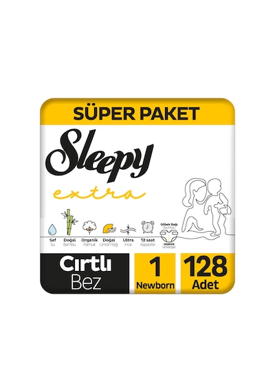 Sleepy Extra Günlük Aktivite Yenidoğan Bebek Bezi 1 Numara Süper Paket 128 Adet 2'li