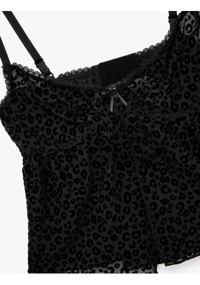 Koton İnce Askılı Leopar Desenli Kamisol Pijama Üstü Siyah 7wlk90007mk