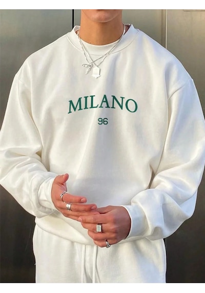 Startmore Beyaz Unisex Kadın/erkek Detaylı Milano Özel Baskılı Renkli Oversize Bisiklet Yaka Pamuklu