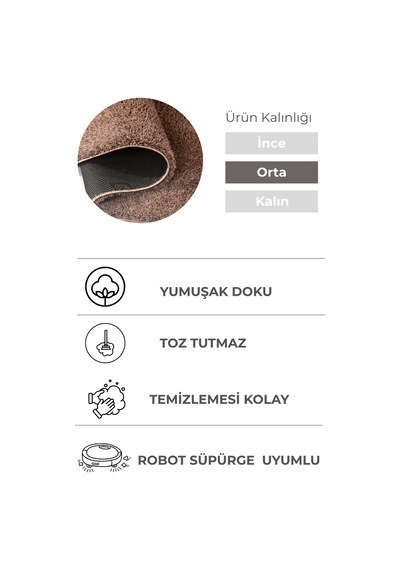 Mabel Koyu Kahve Yumuşak Tuşeli Halı 6 Renk Seçeneği Kaymaz Taban Yıkanabilir 1kahverengi