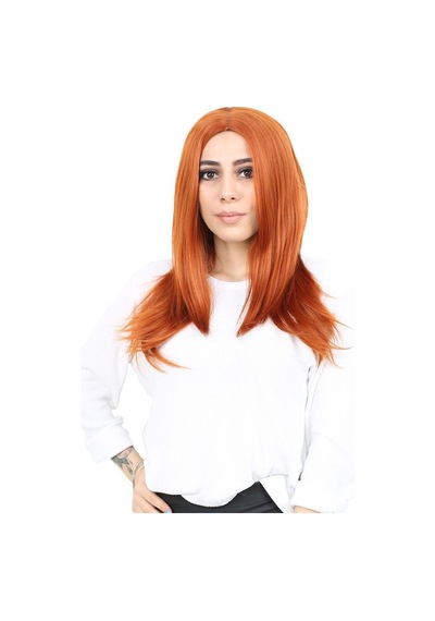Kahkülsüz Fiber Sentetik Orta Boy Düz Peruk - Bakır
