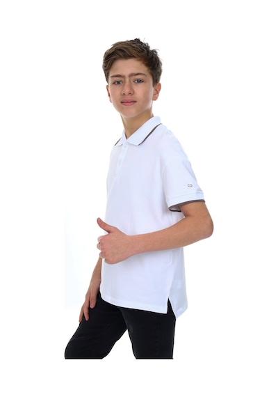 Toontoy Kids Toontoy Erkek Çocuk Polo Yaka Kolu Baskılı Tişört Beyaz