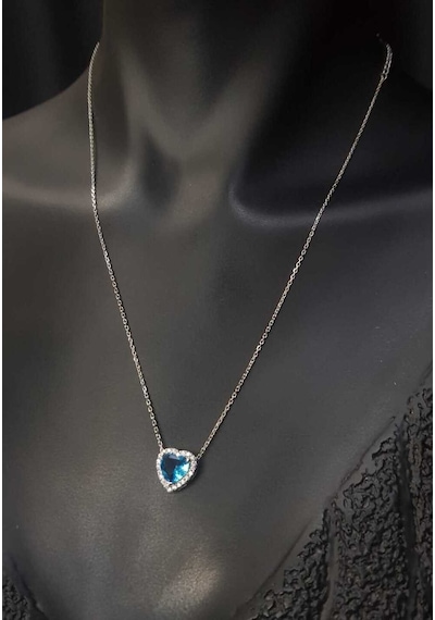Vog Aqua Swarovski Taşlı S ModelKalp Detay 925 Gümüş  Kolye
