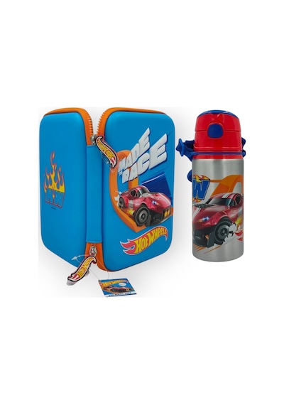 Buyuk Kalem Çantası , Hot Wheelssanslı Özel Koleksiyon Alüminyum Matara Premium Set MAvi