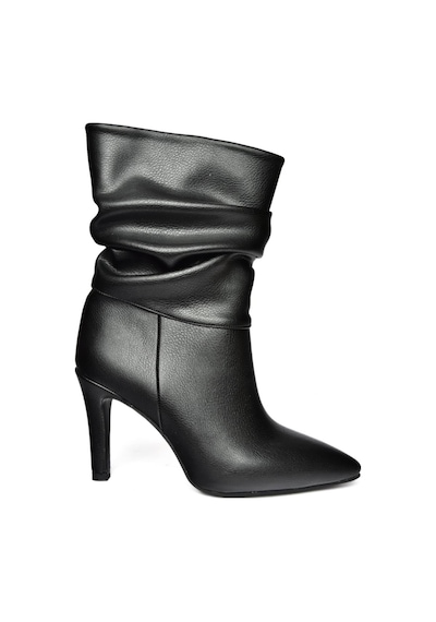 Fox Shoes R404020309 Siyah İnce Topuklu Büzgülü Kadın Bot Siyah