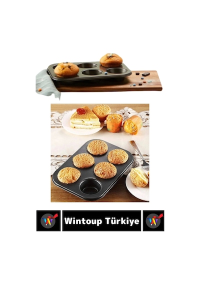 Premium Isıya Dayanıklı Yapışmaz Kolay Temizlenir Kek Brownie Cupcake 6'lı Muffin Kek Kalıbı Çok Renkli