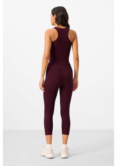 Tommylife Bordo Yüksek Bel Kapri-crop Atlet Slim Fit Kadın Tayt Takım - 95284