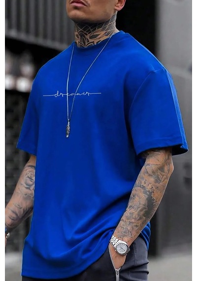 Erkek Dreamer Baskılı Oversize Tshirt Mavi