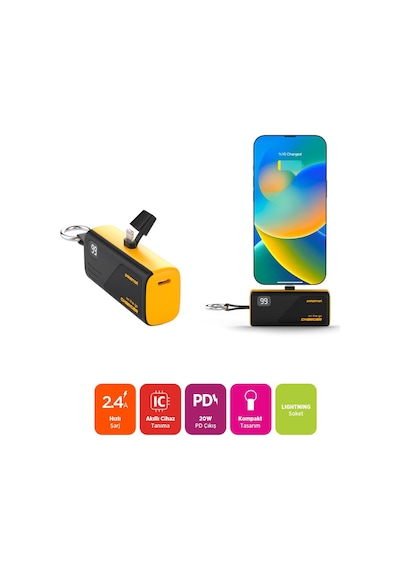 Polosmart Psm131 5000 Mah Powerbank 20w Pd Hızlı Şarj Lightning Soketli Göstergeli Sarı Sarı