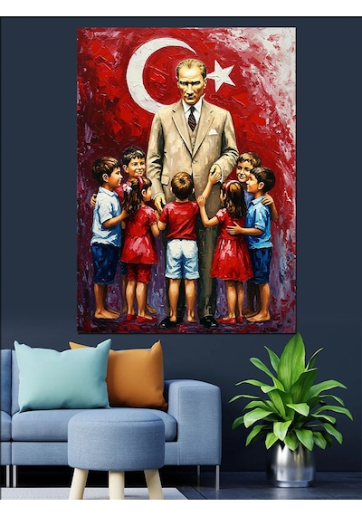 Türkiye Çocuk Ve Atatürk Sevgisi Dekoratif Kanvas - Mdf Ahşap Tablo
