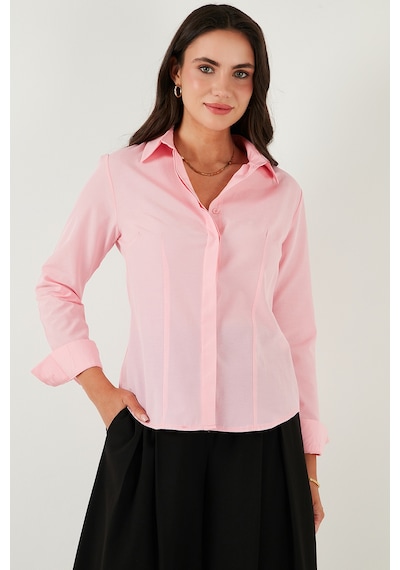 Lela Pamuklu Slim Fit Klasik Yaka Bayan Gömlek 6777423 Şeker Pembe