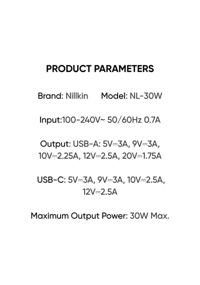 Nillkin Nl-30w 30w Typec Usb Çift Portlu Hızlı Şarj Cihazı Beyaz