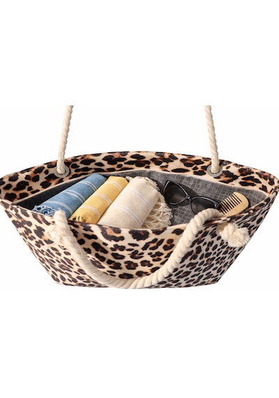 Kadın Leopar Çanta-renkli - Fermuarlı- 50 35 Cm - Aquatolia - Leopar Desenli - Plaj Çantası Leopar Desen