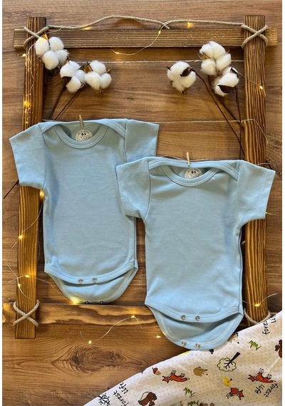 Betül Bebek Kısa Kollu 2'li Organik Pamuk Çıtçıtlı Bebek Body&zıbın 2adet Mavi