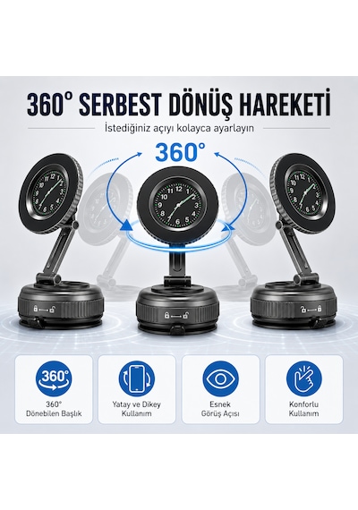 Vakumlu Manyetik Araç Telefon Tutucu 360 Dönebilen Katlanabilir Torpido Üstü Telefon Standı Güçlü Mıknatıslı Sabitleme Diğer