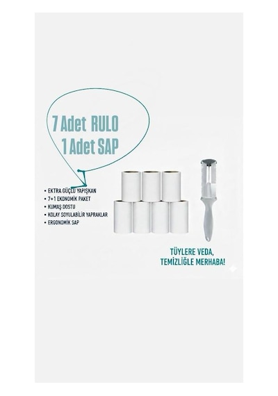 Tüy Toplayıcı 7'li Yedek Rulo Ve Aparat Beyaz - Gri