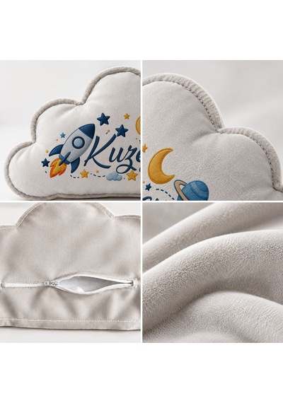 Bk Gift Kişiye Özel İsimli Gri Bulut Yastık-5 - Bebek Ve Çocuk Odası Dekoratif Yastık 34,5x22 Cm