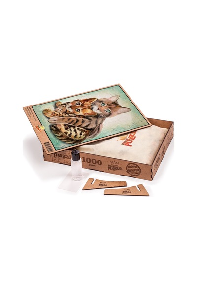 King Of Puzzle Kedi Ve Kaplan Yavrusu Ahşap Puzzle 1000 Parça
