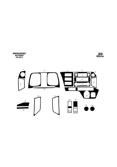 Mercedes Actros Torpido Kaplama 2011- 20 Parça Piano Black